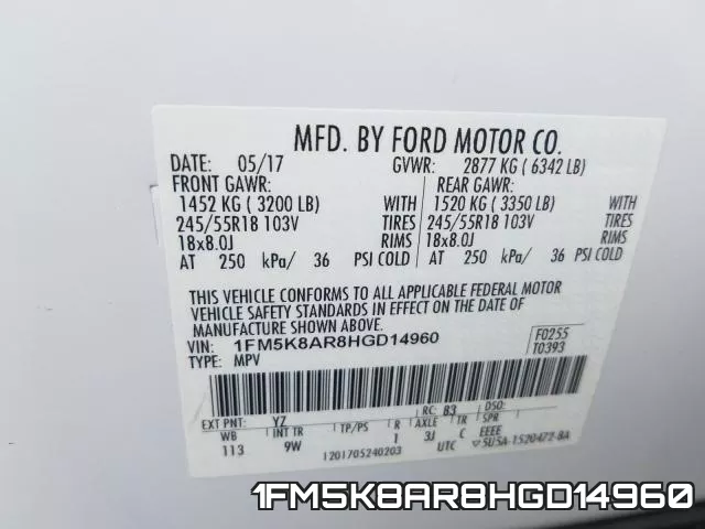 1FM5K8AR8HGD14960 фото 2