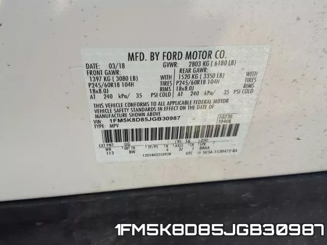 1FM5K8D85JGB30987 фото 2
