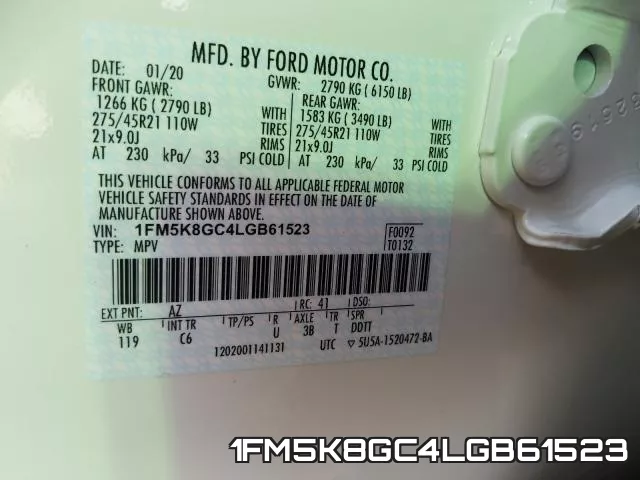1FM5K8GC4LGB61523 фото 2