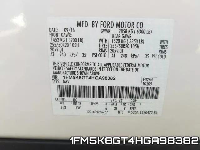 1FM5K8GT4HGA98382 фото 2