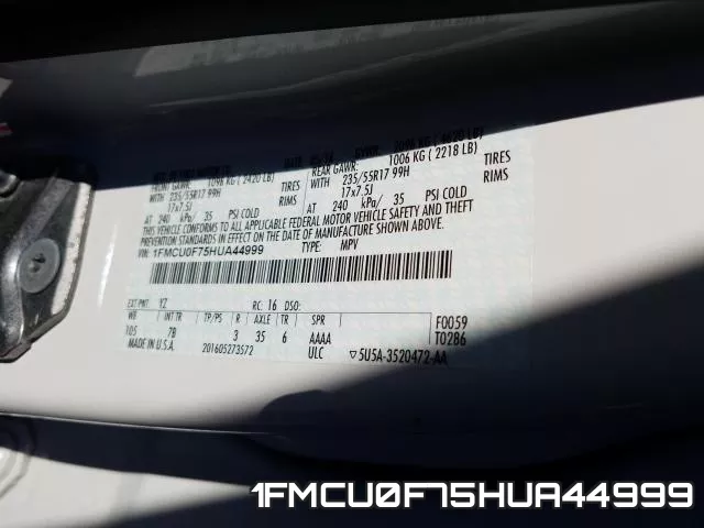 1FMCU0F75HUA44999 фото 2