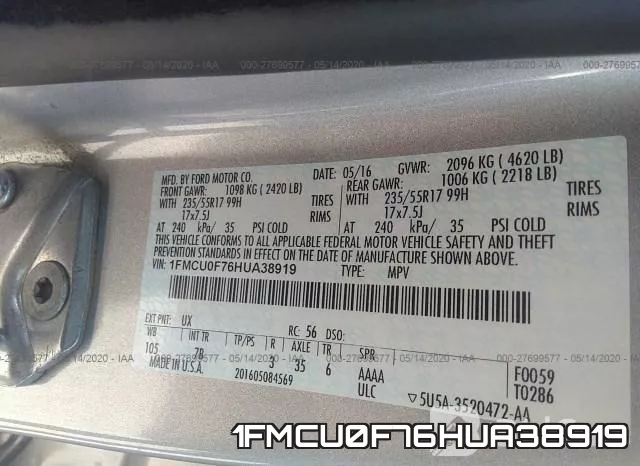 1FMCU0F76HUA38919 фото 10