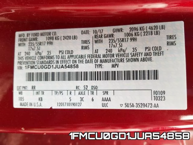 1FMCU0GD1JUA54858 фото 2