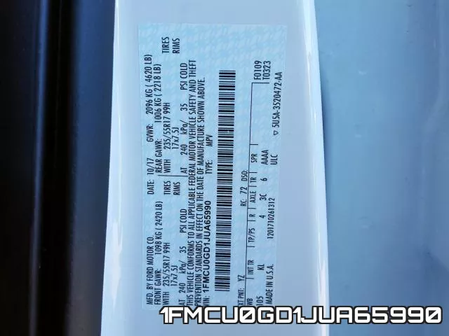 1FMCU0GD1JUA65990 фото 2