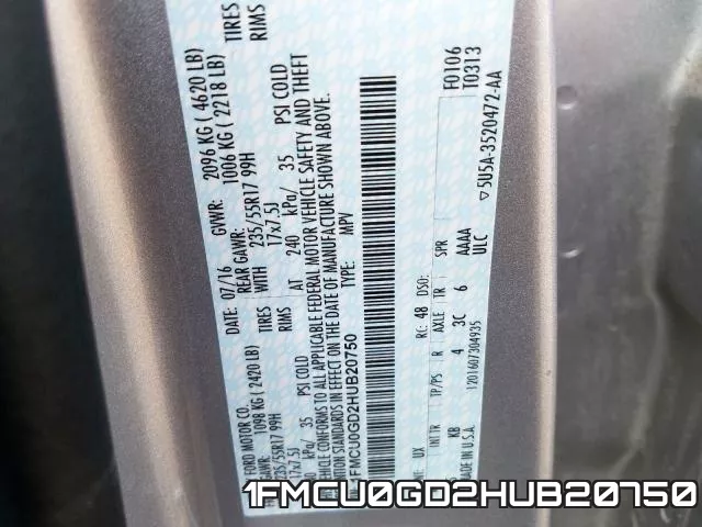 1FMCU0GD2HUB20750 фото 2