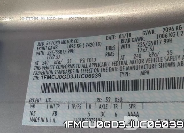 1FMCU0GD3JUC06039 фото 10