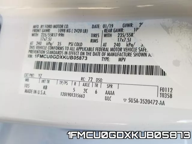 1FMCU0GDXKUB05873 фото 2