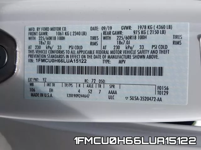 1FMCU0H66LUA15122 фото 2