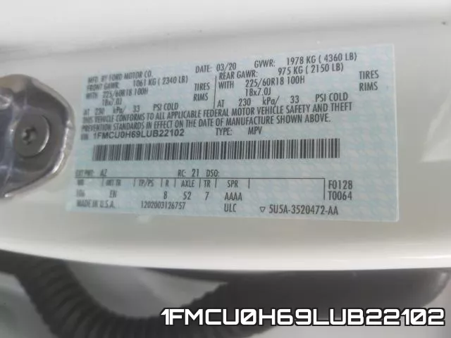 1FMCU0H69LUB22102 фото 2