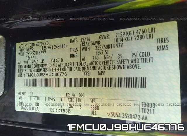 1FMCU0J98HUC46776 фото 10