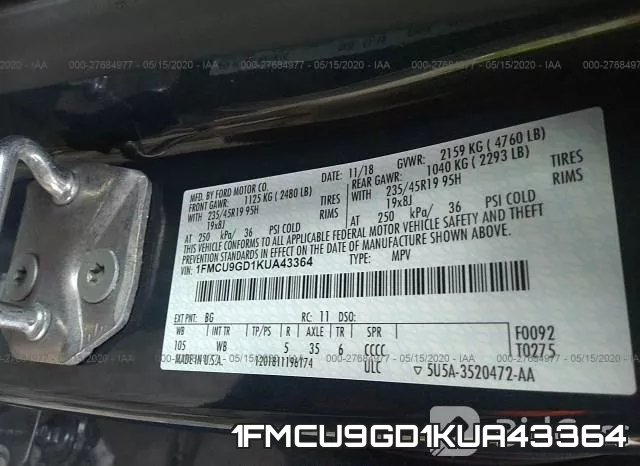 1FMCU9GD1KUA43364 фото 10
