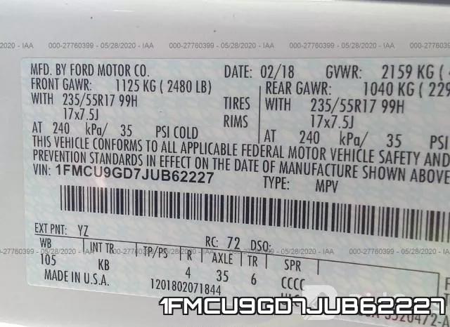 1FMCU9GD7JUB62227 фото 10