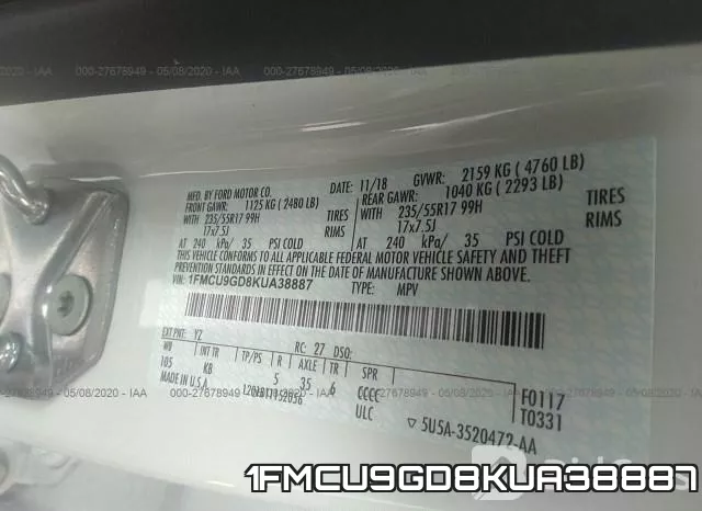 1FMCU9GD8KUA38887 фото 10