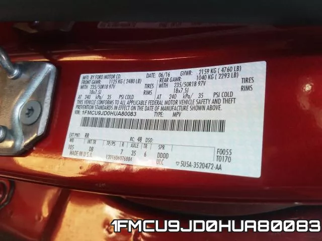 1FMCU9JD0HUA80083 фото 2