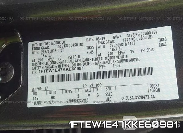 1FTEW1E47KKE60981 фото 10