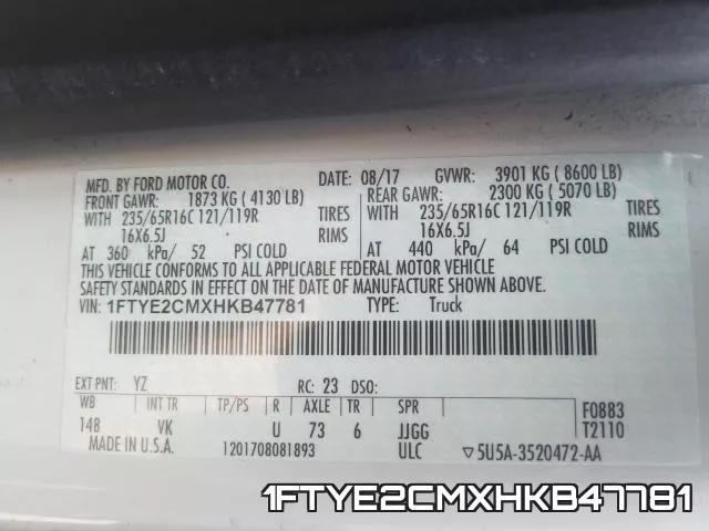 1FTYE2CMXHKB47781 фото 2