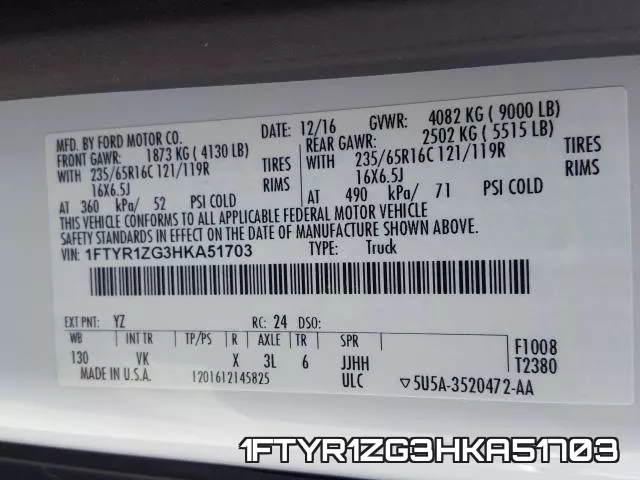 1FTYR1ZG3HKA51703 фото 2