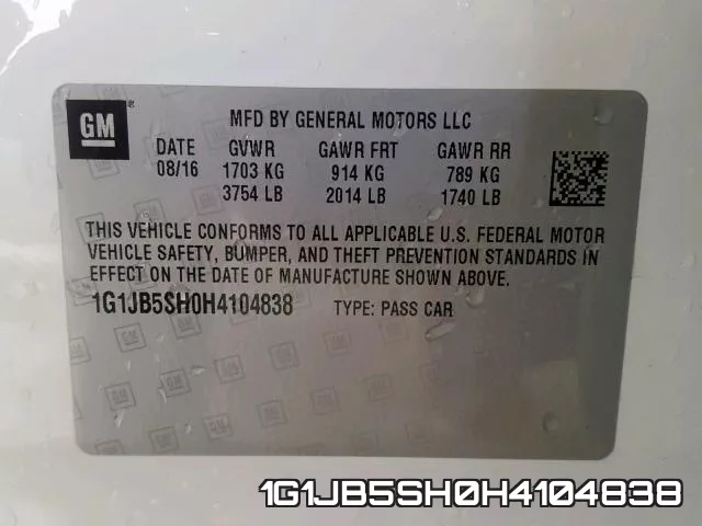 1G1JB5SH0H4104838 фото 2