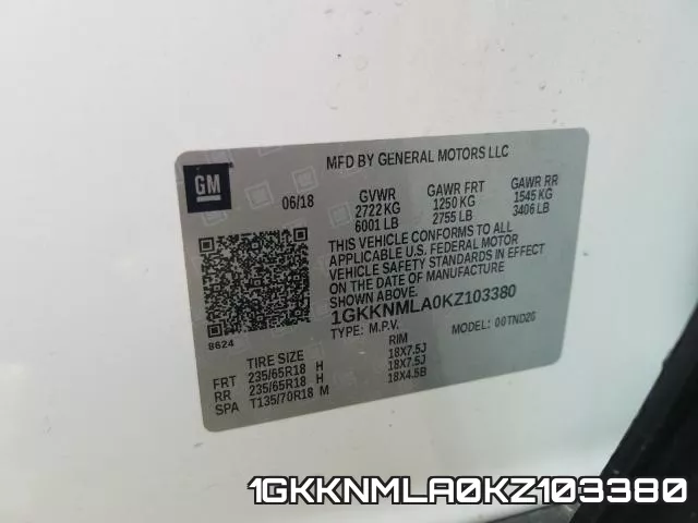 1GKKNMLA0KZ103380 фото 2