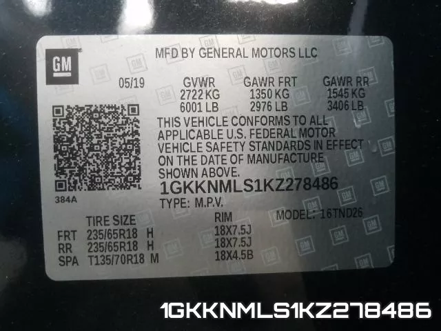 1GKKNMLS1KZ278486 фото 2