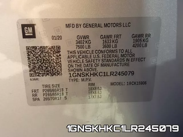 1GNSKHKC1LR245079 фото 2