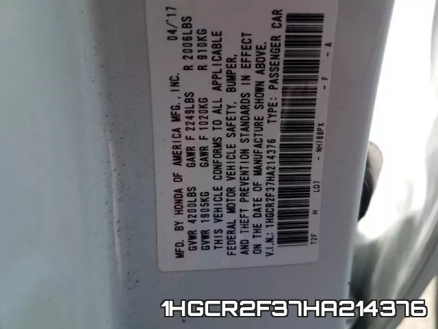 1HGCR2F37HA214376 фото 2