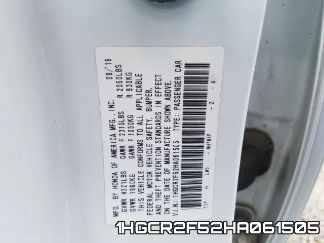 1HGCR2F52HA061505 фото 2