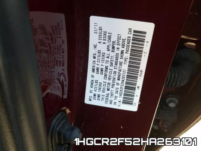 1HGCR2F52HA263101 фото 2