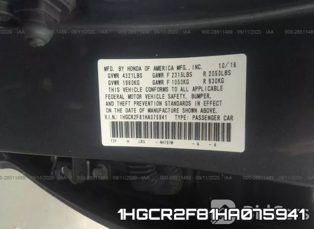 1HGCR2F81HA075941 фото 10