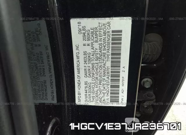 1HGCV1E37JA236701 фото 10