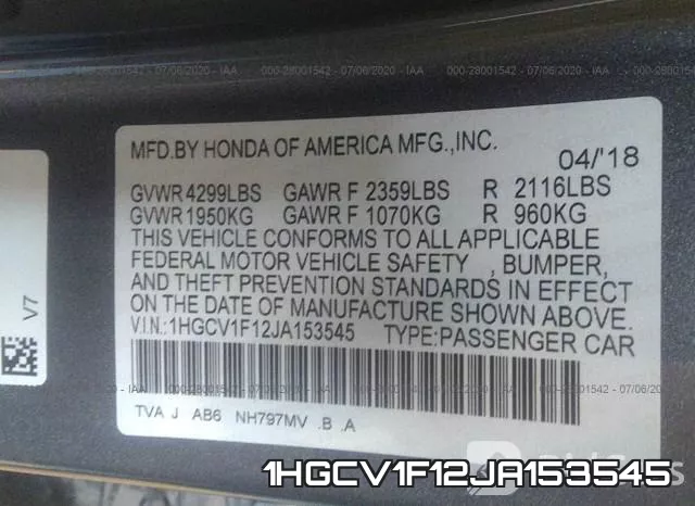 1HGCV1F12JA153545 фото 10