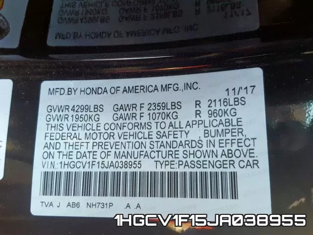1HGCV1F15JA038955 фото 2