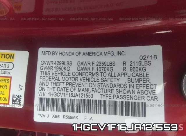 1HGCV1F16JA121553 фото 10