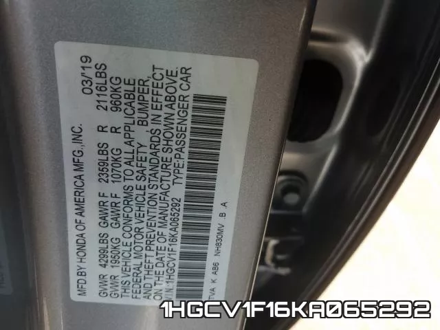 1HGCV1F16KA065292 фото 2