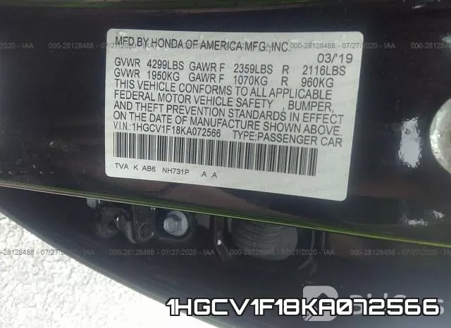 1HGCV1F18KA072566 фото 10