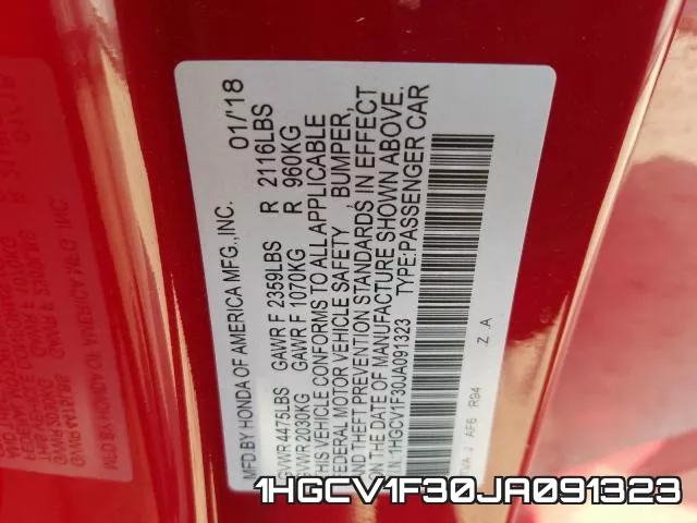 1HGCV1F30JA091323 фото 2
