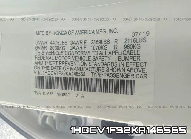 1HGCV1F32KA146565 фото 10