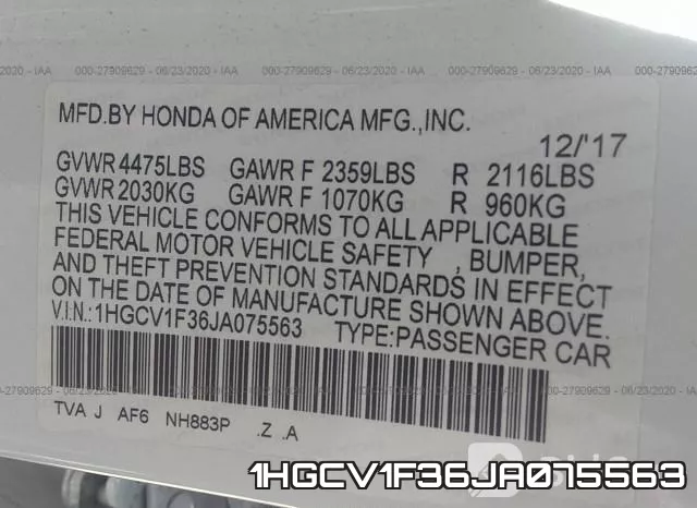 1HGCV1F36JA075563 фото 10