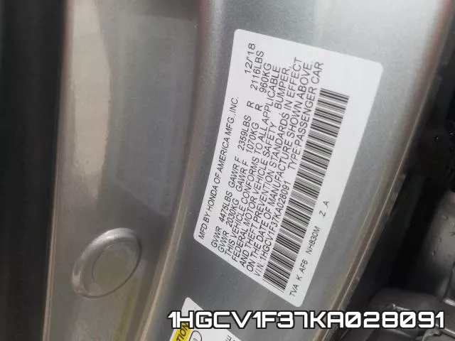 1HGCV1F37KA028091 фото 2