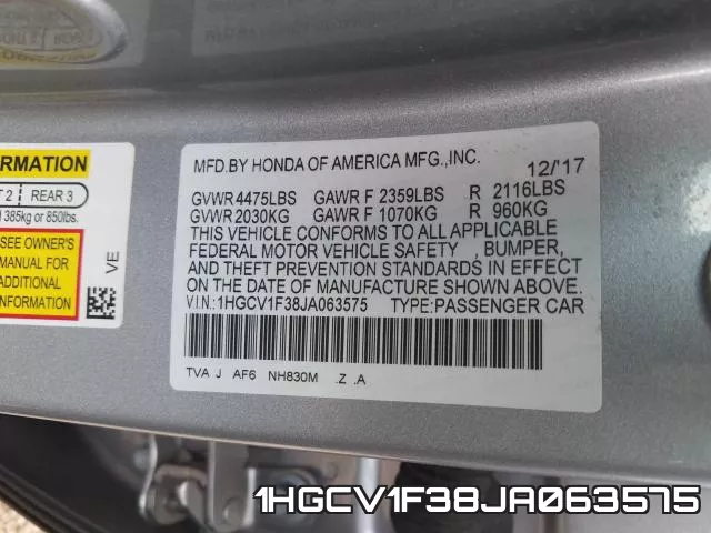 1HGCV1F38JA063575 фото 2