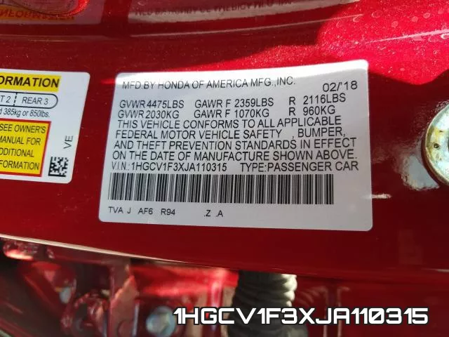 1HGCV1F3XJA110315 фото 2