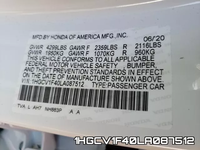 1HGCV1F40LA087512 фото 2