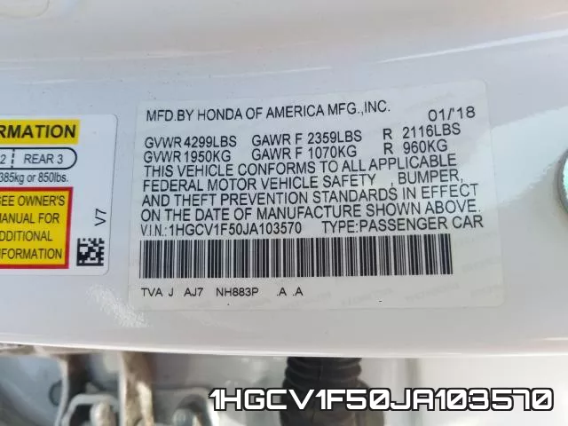 1HGCV1F50JA103570 фото 2