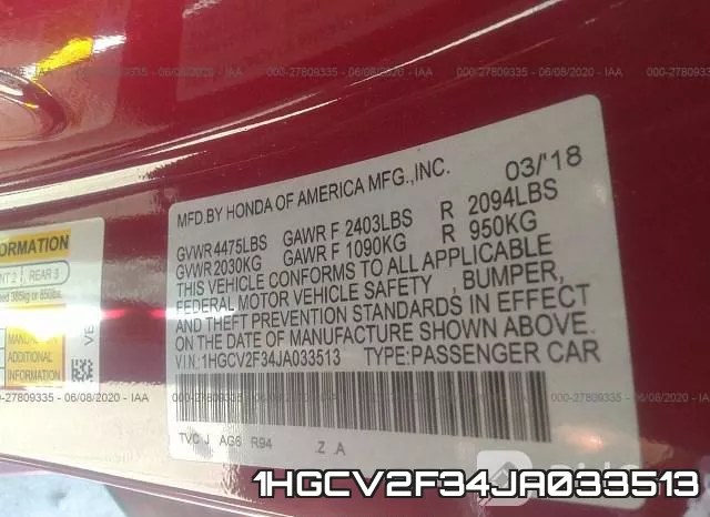 1HGCV2F34JA033513 фото 10