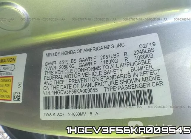 1HGCV3F56KA009545 фото 10