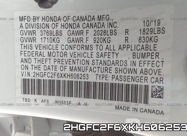 2HGFC2F6XKH606253 фото 10