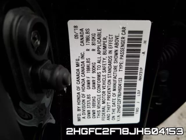 2HGFC2F78JH604153 фото 2