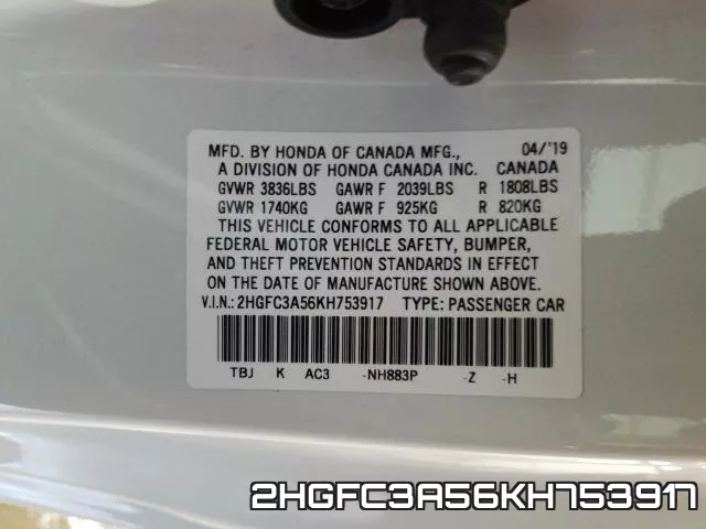 2HGFC3A56KH753917 фото 2