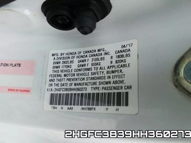 2HGFC3B39HH360273 фото 2