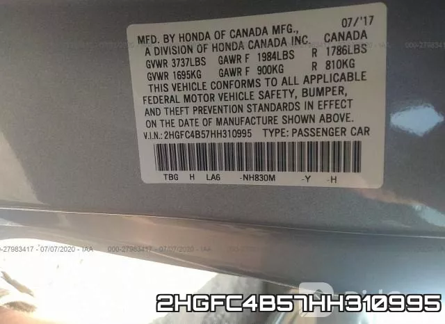 2HGFC4B57HH310995 фото 10